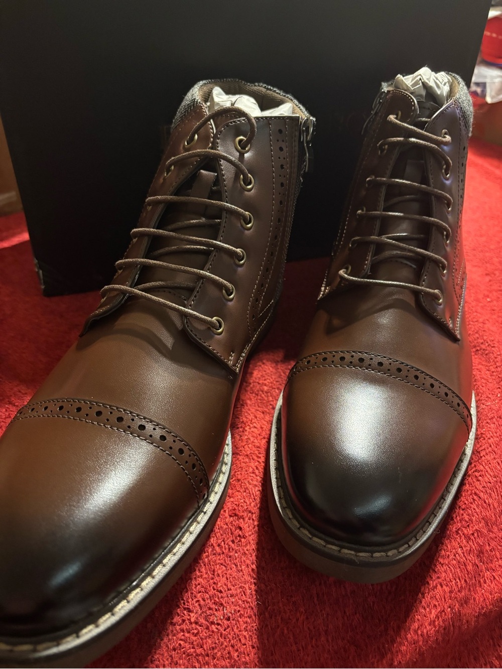 Bruno Marc Men's Brown Leather Cap-Toe Lace-Up Boots Size 11 New